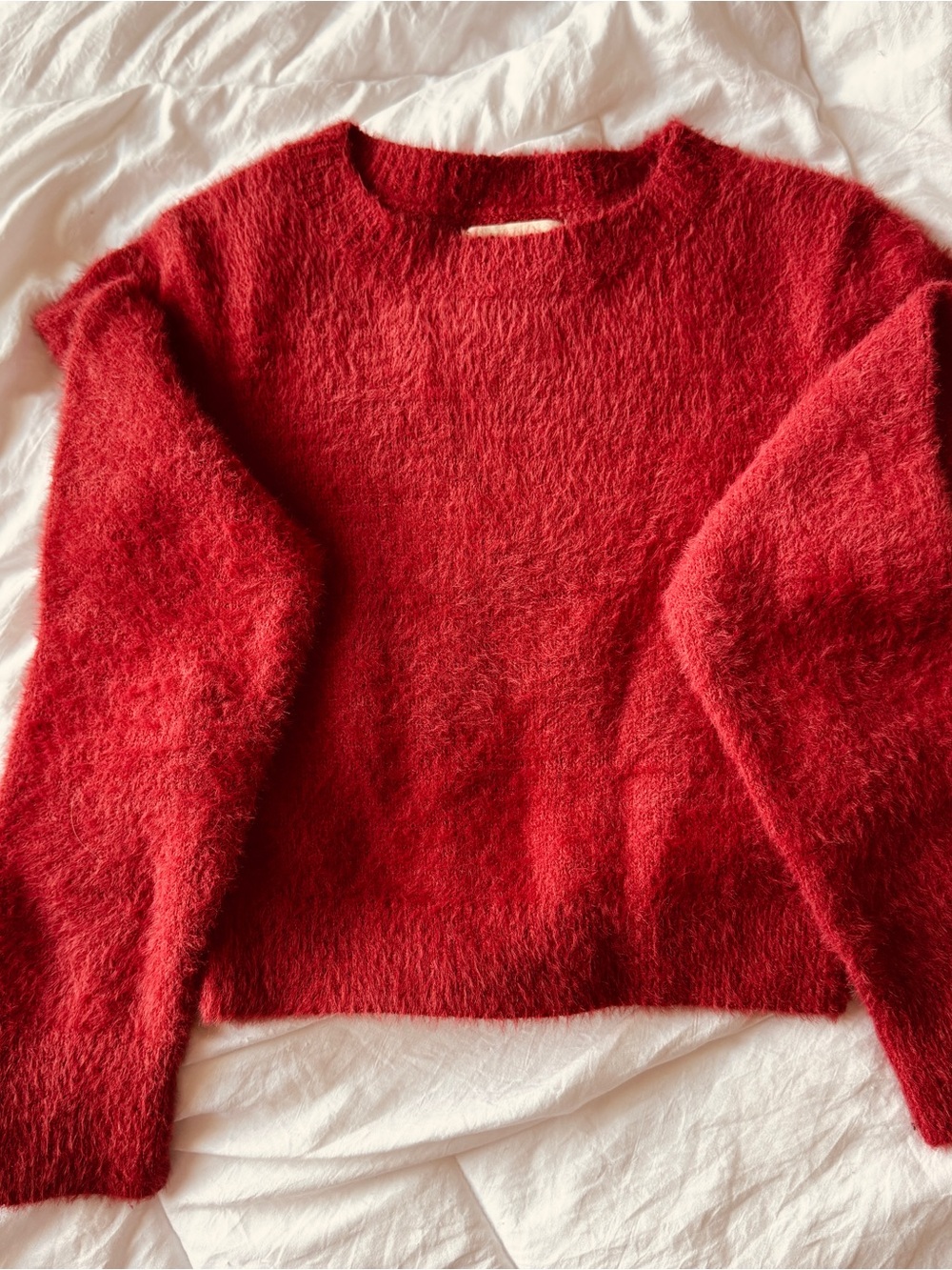 Urban Outfitters Red Fuzzy Knit Crewneck Sweater Y2K Soft Cozy